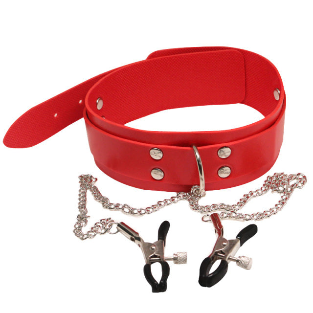 New Leather Choker Collar With Metal Nipple Breast Clamp Clip Chain Couple SM Sex Toys For Woman Sex Tools Adult Games Fetish