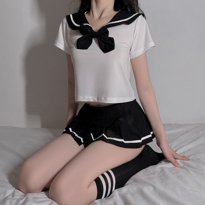 Schoolgirl Lingerie Women Japanese Sailor Collar Cosplay Costumes Sexy Uniform Bow Tempatation with Mini Pleated Skirt Student