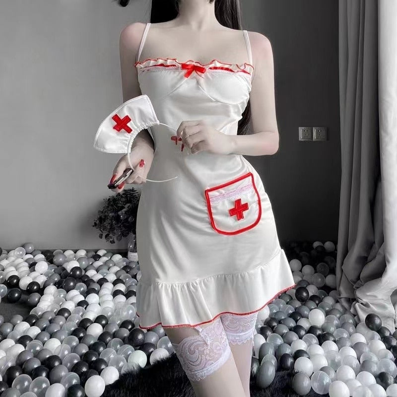 Women Sexy Costume Lady Nurse Girl uniform Set Sexy Maid Exotic Apparel Role Play Sexy Underwear Cosplay Uniform Pink&amp;Black
