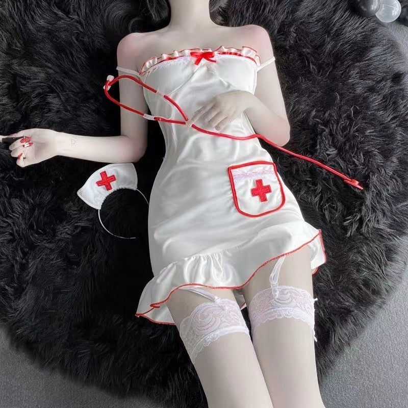 Women Sexy Costume Lady Nurse Girl uniform Set Sexy Maid Exotic Apparel Role Play Sexy Underwear Cosplay Uniform Pink&amp;Black