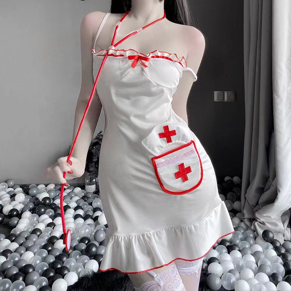 Women Sexy Costume Lady Nurse Girl uniform Set Sexy Maid Exotic Apparel Role Play Sexy Underwear Cosplay Uniform Pink&amp;Black