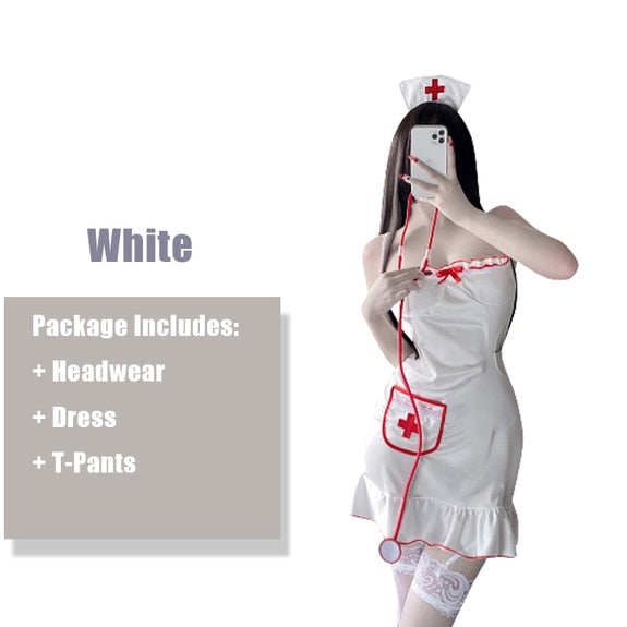 Women Sexy Costume Lady Nurse Girl uniform Set Sexy Maid Exotic Apparel Role Play Sexy Underwear Cosplay Uniform Pink&amp;Black