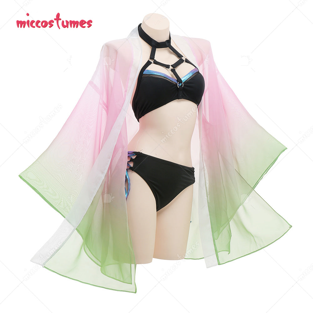 Kanroji Mitsuri Gradient Color Printing Kimono Haori Cover Up and Inner Bikini Fullset Cosplay Costume Swimwear Bathing suit