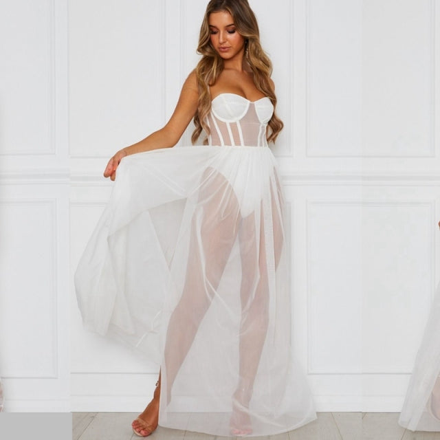 Summer Night Dress Women Sexy Ladies Long Gowns Vintage Nightgown Sex Sleeveless Sleepwear See-though Nightwear Lingerie Dress