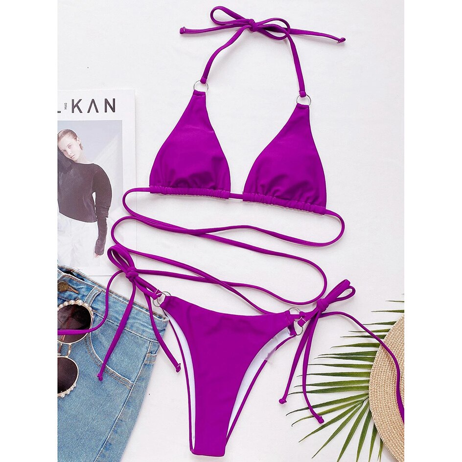 Sexy Push Up Bikini Halter Swimwear Women Swimsuit Female Bandage Micro Thong Bikinis Set Swimming for Bathing Suit biquini