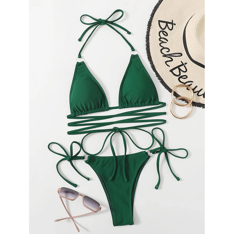 Sexy Push Up Bikini Halter Swimwear Women Swimsuit Female Bandage Micro Thong Bikinis Set Swimming for Bathing Suit biquini