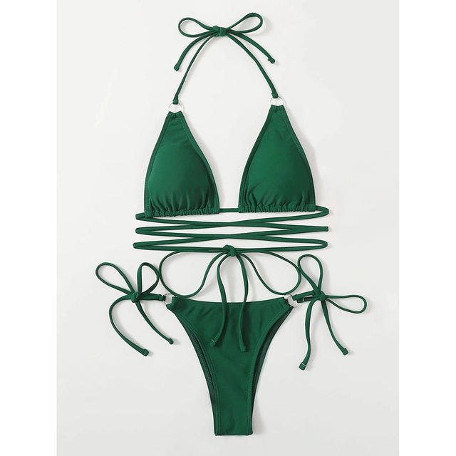 Sexy Push Up Bikini Halter Swimwear Women Swimsuit Female Bandage Micro Thong Bikinis Set Swimming for Bathing Suit biquini