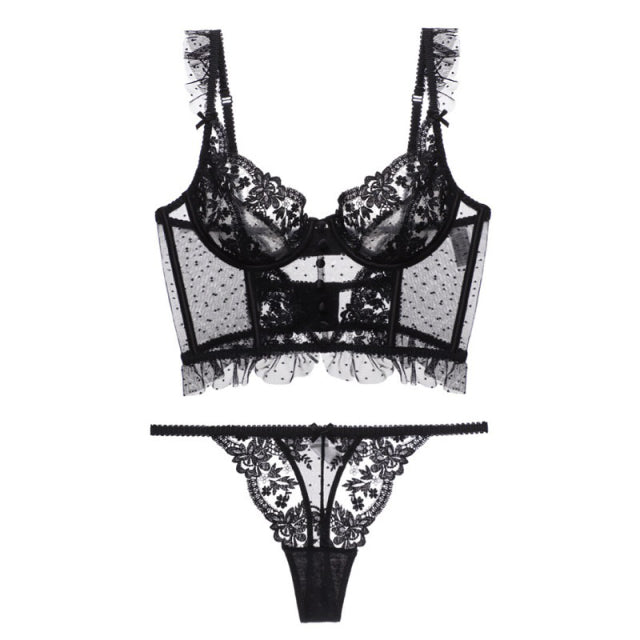CINOON French Lingerie Sexy Women Underwear Set Push Up Brassiere Lace Transparent Bra Panty Sets Wedding White Thin Underwear
