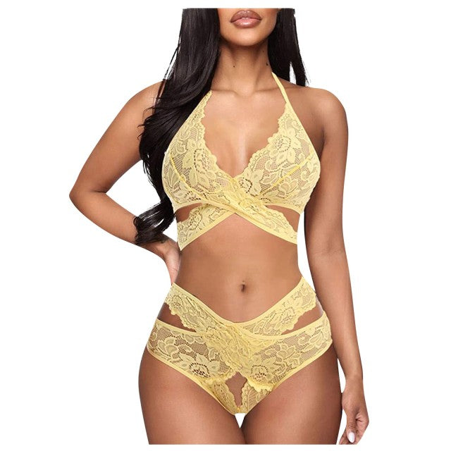 Women Underwear Ladies Strap Lace Crochet Cutout Ropa Mujer Embroidery Sexy Lingerie For Women Sex Set Bra