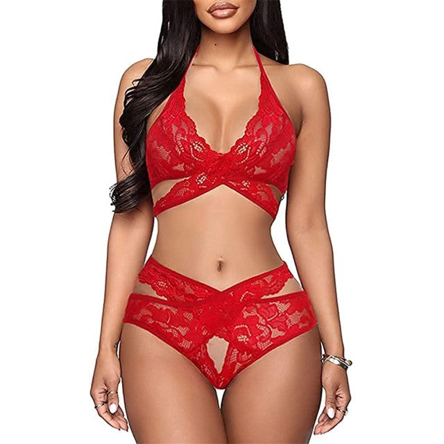 Women Underwear Ladies Strap Lace Crochet Cutout Ropa Mujer Embroidery Sexy Lingerie For Women Sex Set Bra
