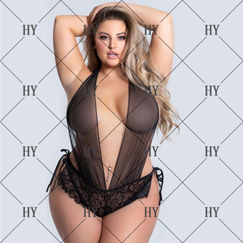 3XL-5XLPlus Size Womens Sexy Leather Lace Lingerie Underwear Porno Hollow Out Sleepwear Sexy Teddy Nightgown