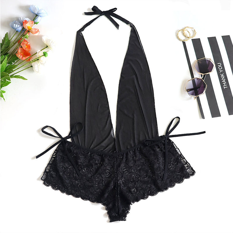 3XL-5XLPlus Size Womens Sexy Leather Lace Lingerie Underwear Porno Hollow Out Sleepwear Sexy Teddy Nightgown