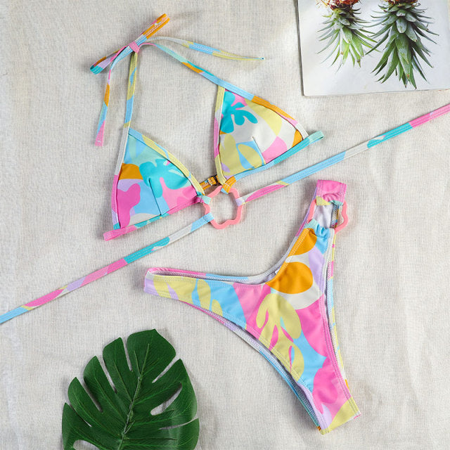 Triangle Bikini Set String Bikinis Patchwork Swimwear