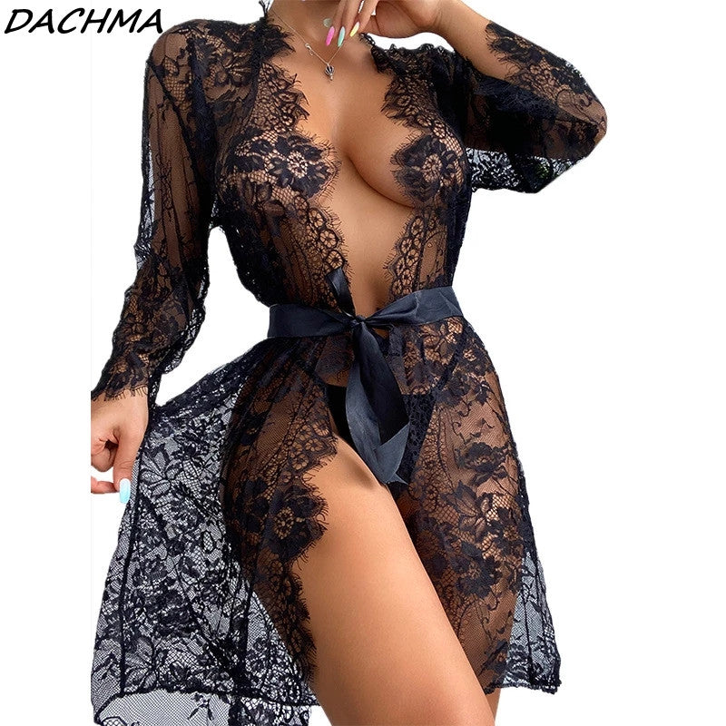 Sexy Women Lingerie Lace Ruffles Robe See-through Babydoll Underwear Sleepwear Night Dress Erotic Sex Clothes