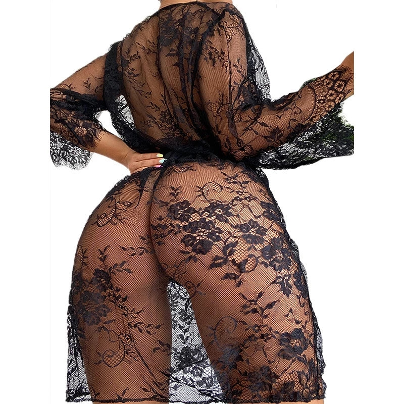 Sexy Women Lingerie Lace Ruffles Robe See-through Babydoll Underwear Sleepwear Night Dress Erotic Sex Clothes