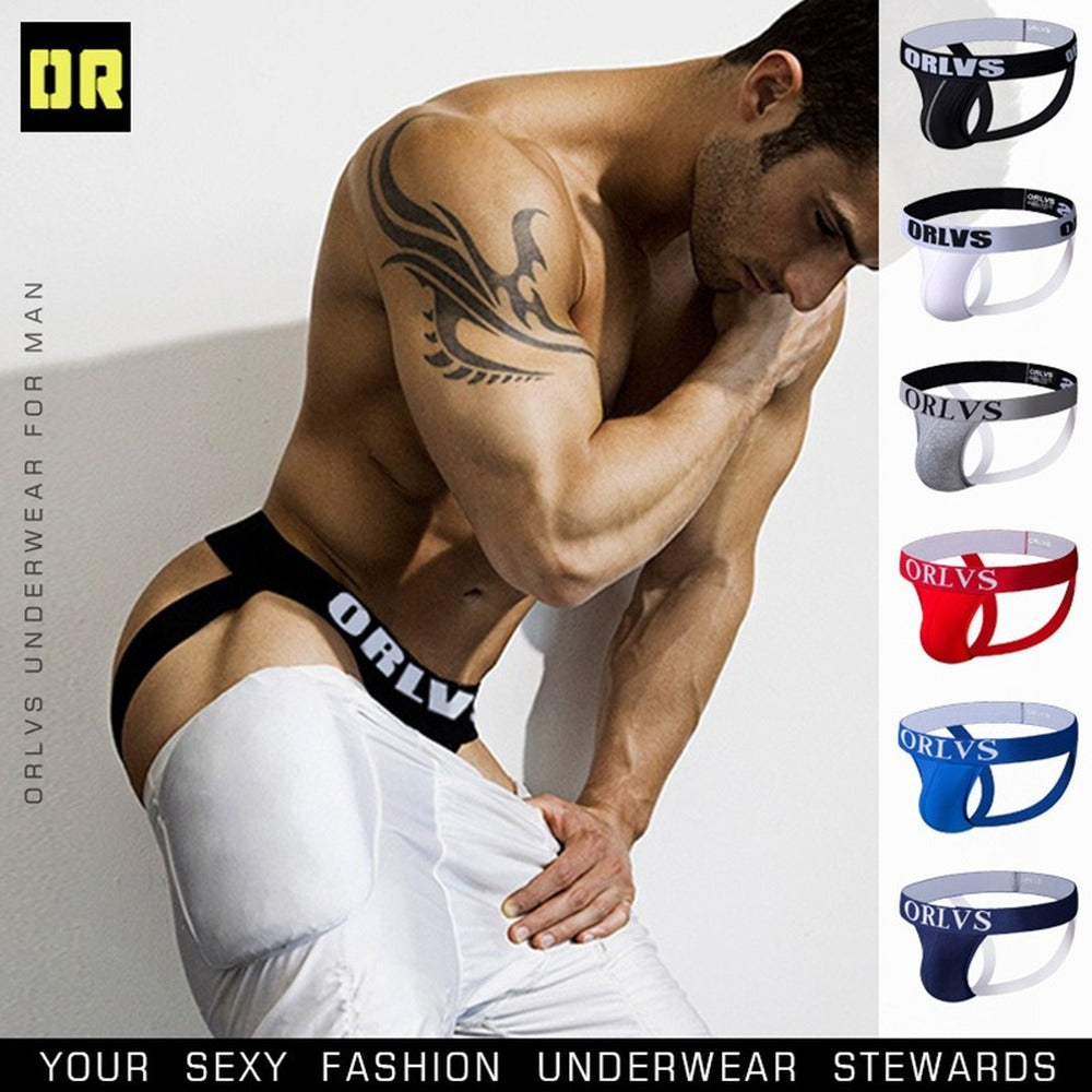 ORLVS Men Underwear Men Sexy Briefs Jockstrap Pouch Cuecas Man Cotton Panties Thongs Mesh Underpants Gay Slip Homme Srting