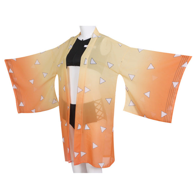 Cosplay Anime Demon Slayer Kimono Cardigan Kimetsu No Yaiba Keychain Kamado Tanjirou Two Piece V Neck Bathing Bikini Swimsuit