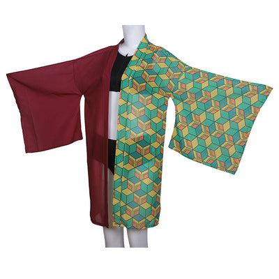 Cosplay Anime Demon Slayer Kimono Cardigan Kimetsu No Yaiba Keychain Kamado Tanjirou Two Piece V Neck Bathing Bikini Swimsuit