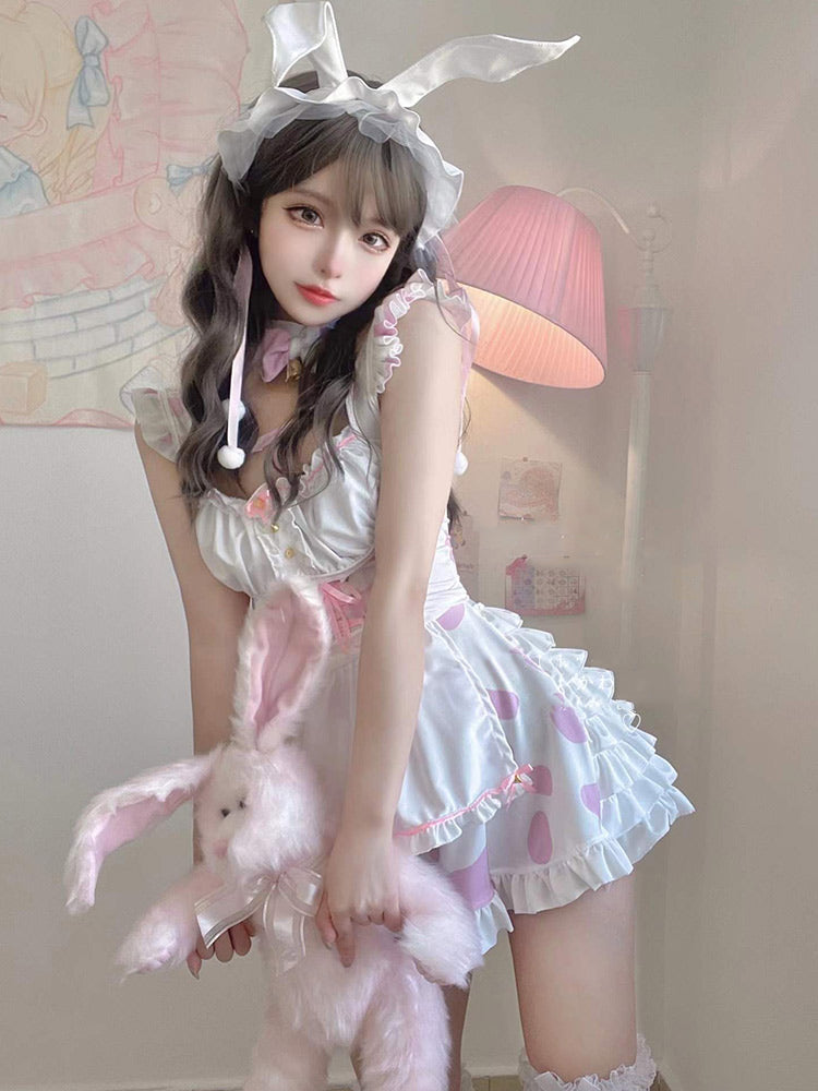 Lolita Cute Women Anime Sexy Bunny Girl Backless Bandage Maid Dress Ruffles Kawaii Cosplay Costumes Cows Lovely Tempatation New