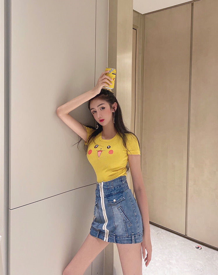 Net Celebrity New Skinny Cute Girly Style Sexy Pink Tops Women Short Cropped School Uniform T Shirt Women Korean Clothes