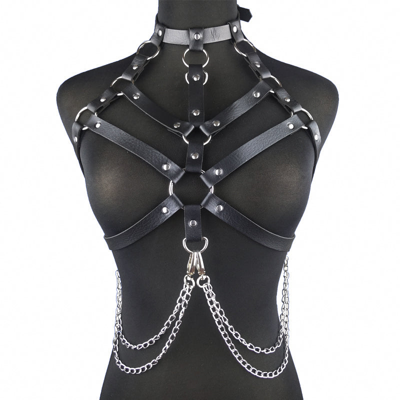Sexy Underwear Chest Harness Body Bra BDSM Erotic Lingerie Choker Top Goth Leather Harness Mature Suspenders For Stockings
