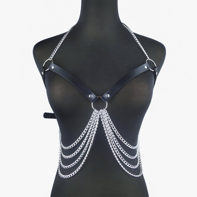 Sexy Underwear Chest Harness Body Bra BDSM Erotic Lingerie Choker Top Goth Leather Harness Mature Suspenders For Stockings