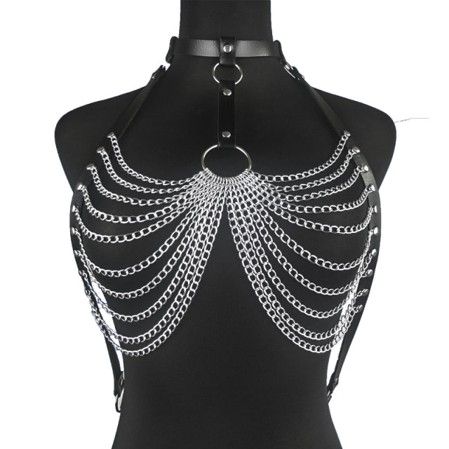 Sexy Underwear Chest Harness Body Bra BDSM Erotic Lingerie Choker Top Goth Leather Harness Mature Suspenders For Stockings