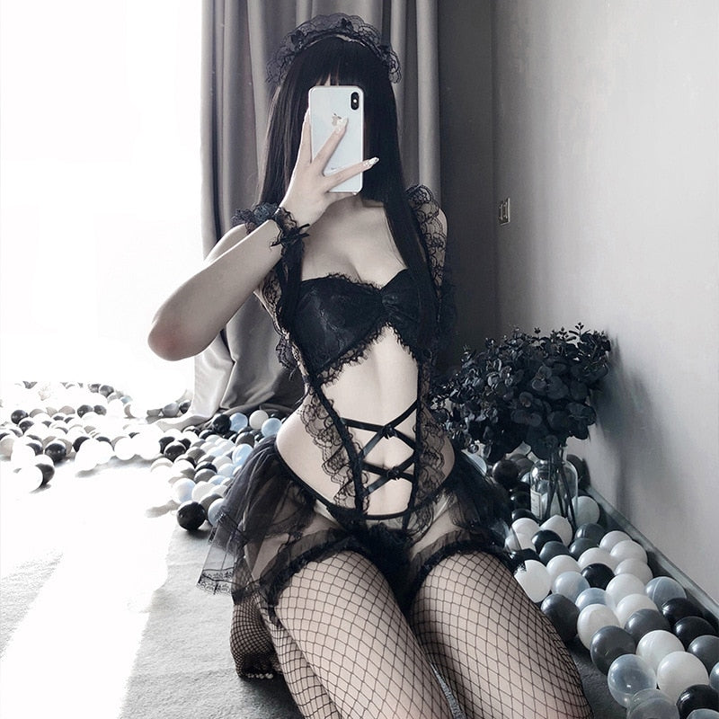 Japanese Maid Cosplay Sexy Costumes Perspective Lingerie Underwear Servant Classical Erotic Lace Outfit Sexy Dress For Women Hot