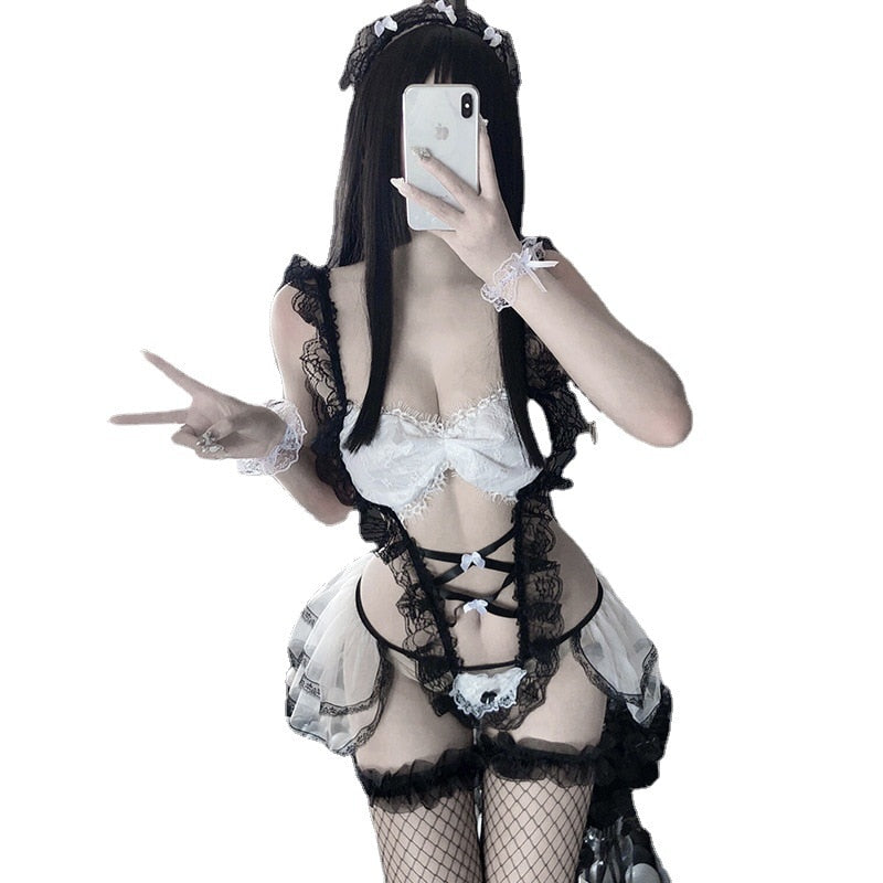 Japanese Maid Cosplay Sexy Costumes Perspective Lingerie Underwear Servant Classical Erotic Lace Outfit Sexy Dress For Women Hot
