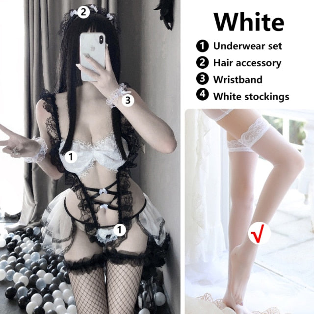Japanese Maid Cosplay Sexy Costumes Perspective Lingerie Underwear Servant Classical Erotic Lace Outfit Sexy Dress For Women Hot