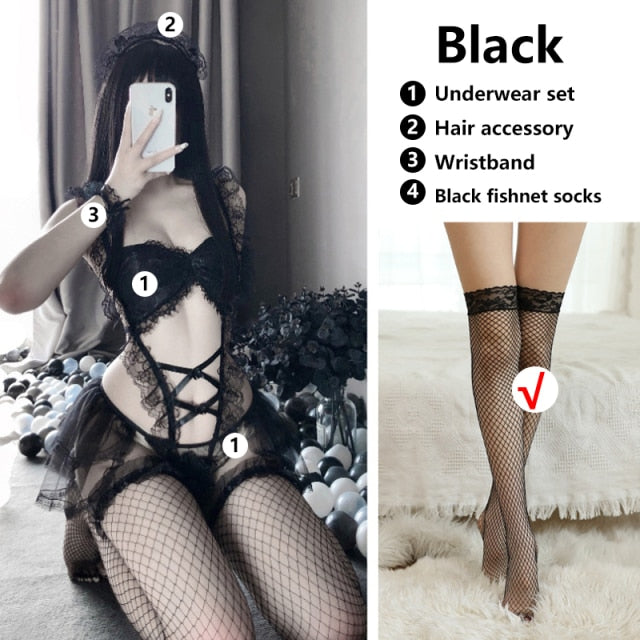 Japanese Maid Cosplay Sexy Costumes Perspective Lingerie Underwear Servant Classical Erotic Lace Outfit Sexy Dress For Women Hot