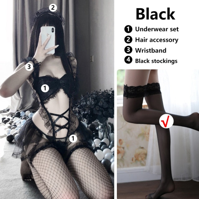 Japanese Maid Cosplay Sexy Costumes Perspective Lingerie Underwear Servant Classical Erotic Lace Outfit Sexy Dress For Women Hot