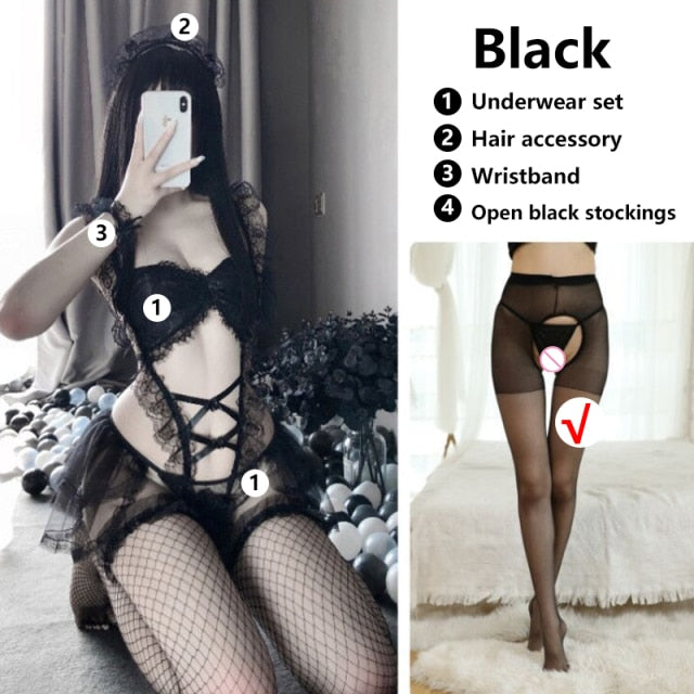 Japanese Maid Cosplay Sexy Costumes Perspective Lingerie Underwear Servant Classical Erotic Lace Outfit Sexy Dress For Women Hot