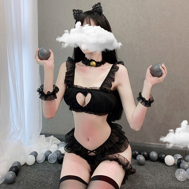 Erotic Cosplay Role Play Cat Costume for Women Kawaii Lingerie Femme Outfit Sex Black Fancy Underwear Hot Sexy Japanese Girl