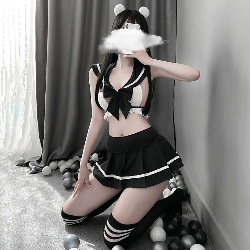 JK Uniform Role Play Costume Cheerleading Sex Clothing for Women Lingerie Japanese Sweet Plaid Sexy School Girl Student