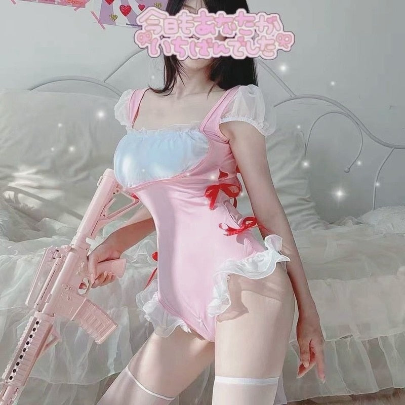 Japanese Bed Sexy Costumes Back Hollow Out Maid Cosplay Lingerie Servant Swimsuit Erotic Bodysuit Lace Outfit Sexy Sleepwear New