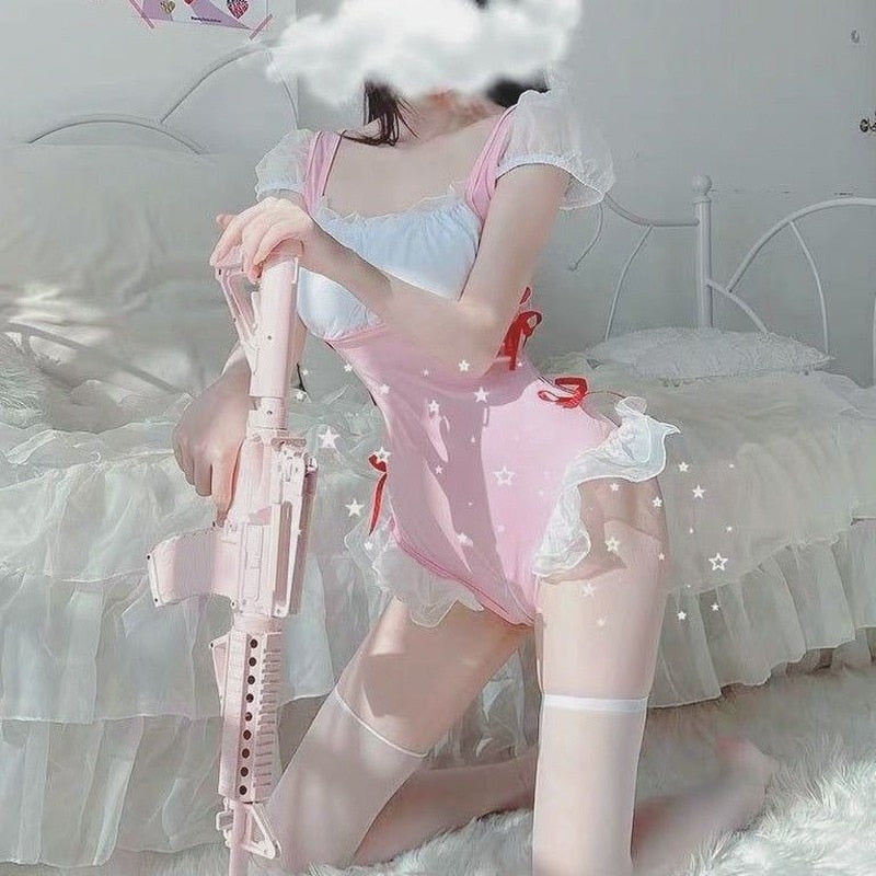 Japanese Bed Sexy Costumes Back Hollow Out Maid Cosplay Lingerie Servant Swimsuit Erotic Bodysuit Lace Outfit Sexy Sleepwear New