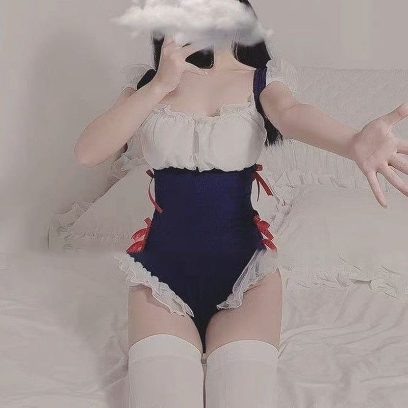Japanese Bed Sexy Costumes Back Hollow Out Maid Cosplay Lingerie Servant Swimsuit Erotic Bodysuit Lace Outfit Sexy Sleepwear New