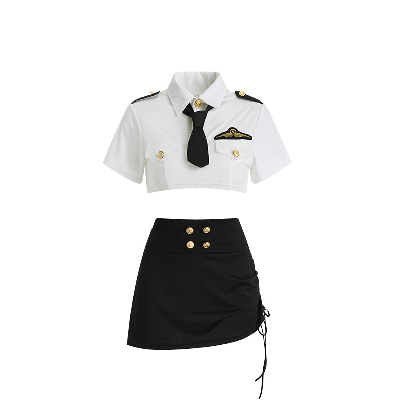 Japanese Stewardess Cos Uniform Sexy Lingerie Temptation Police Officer Policewoman Cosplay Role Play Costumes Bodycon Skirt New
