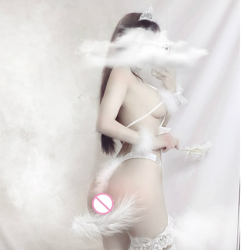 Cute Japanese Cat Girl Cosplay Cat Role Play Costumes Erotic Lingerie Nightgown Onesie Rabbit Ear Headwear Sexy Bodysuit bunny