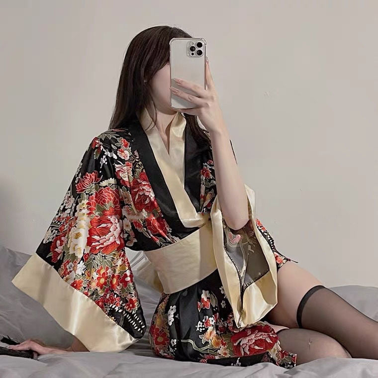 Sexy Lingerie Japanese Style Cherry Kimono Dress Sexy Sleepwear Bed Uniform Yukata Temptation Exotic Passion Suit Sex Shop HOT
