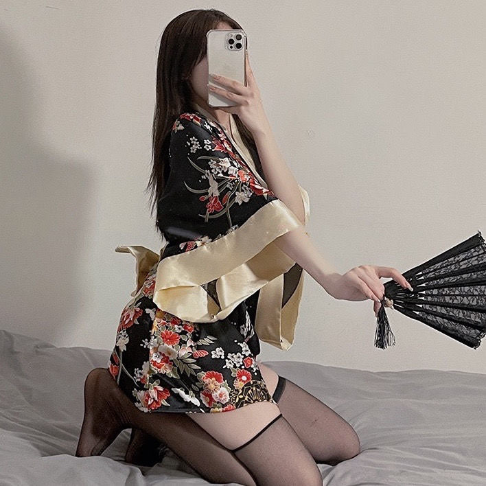 Sexy Lingerie Japanese Style Cherry Kimono Dress Sexy Sleepwear Bed Uniform Yukata Temptation Exotic Passion Suit Sex Shop HOT