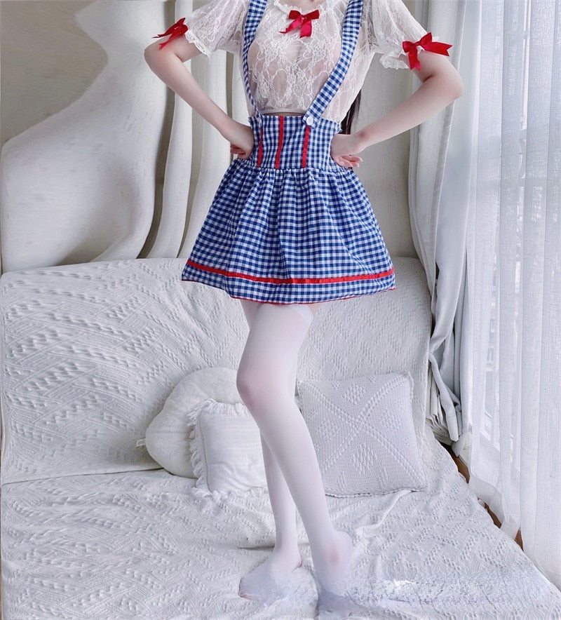 Two-dimensional Sexy Lingerie Maid Maid Outfit Blue Plaid Sexy Lolita Anime Sexy Japanese Soft Girl Clothes Sexy Cosplay