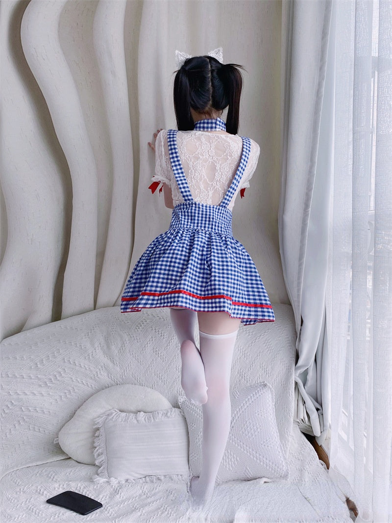 Two-dimensional Sexy Lingerie Maid Maid Outfit Blue Plaid Sexy Lolita Anime Sexy Japanese Soft Girl Clothes Sexy Cosplay