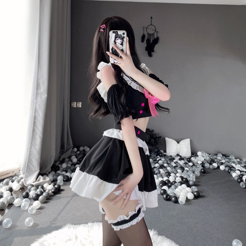Bow Ruffle Women Maid Dress Sailor Collar Sweet Off Shoulder Cosplay Costumes Tempatation Kawaii Lace Japanese Sexy Lingerie New