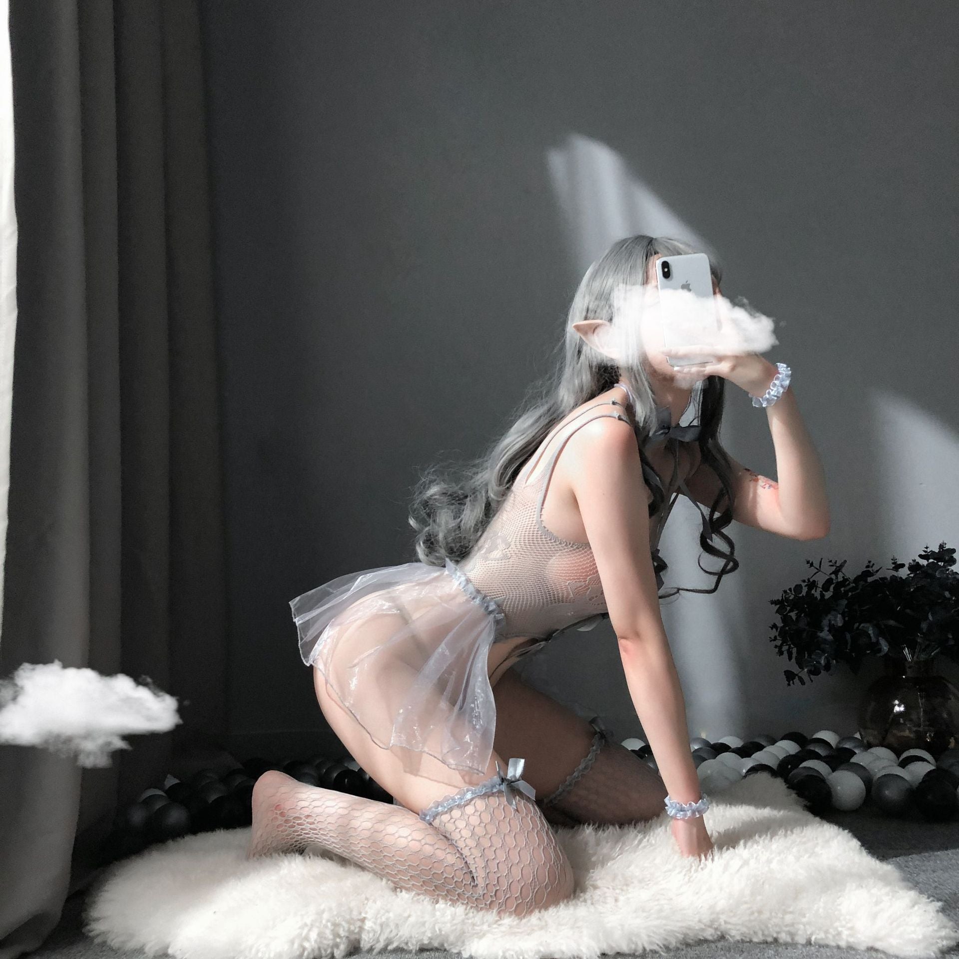 Sexy lingerie Woman in sexy lingerieunderwear set cute cosplay costume temptation butterfly belt maid suit transparent nightdres