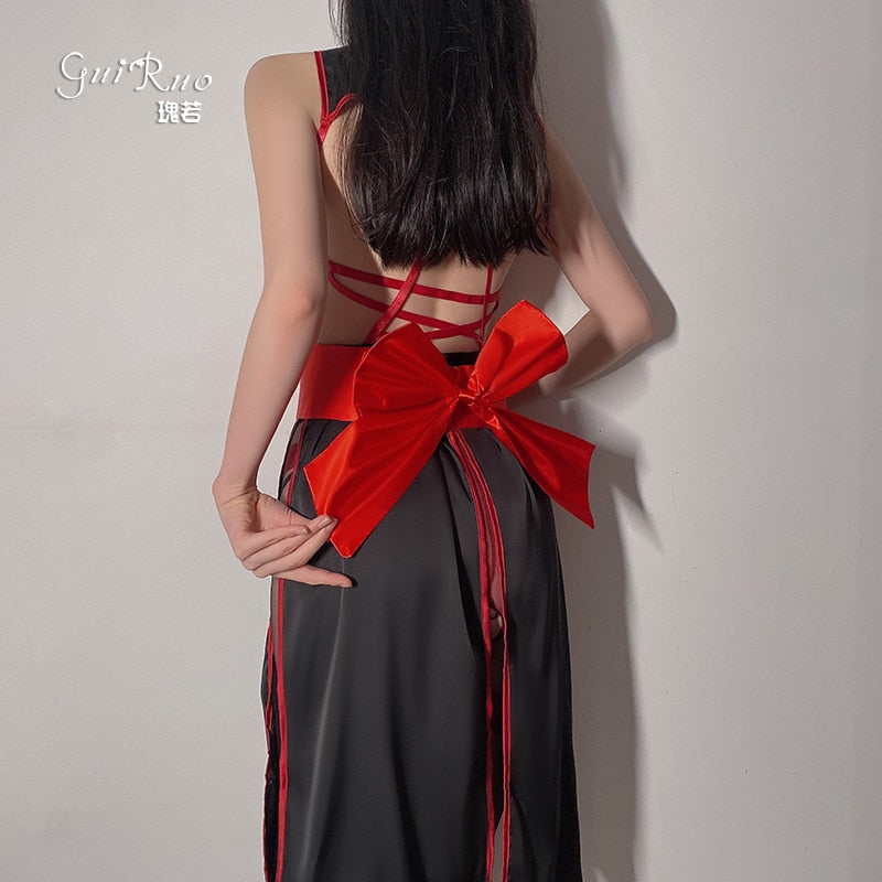 Japanese Style Sexy Lingerie Retro Cheongsam Kimono Cosplay Underwear High Slit Devil Uniform Temptation Dress Stripper Clothes