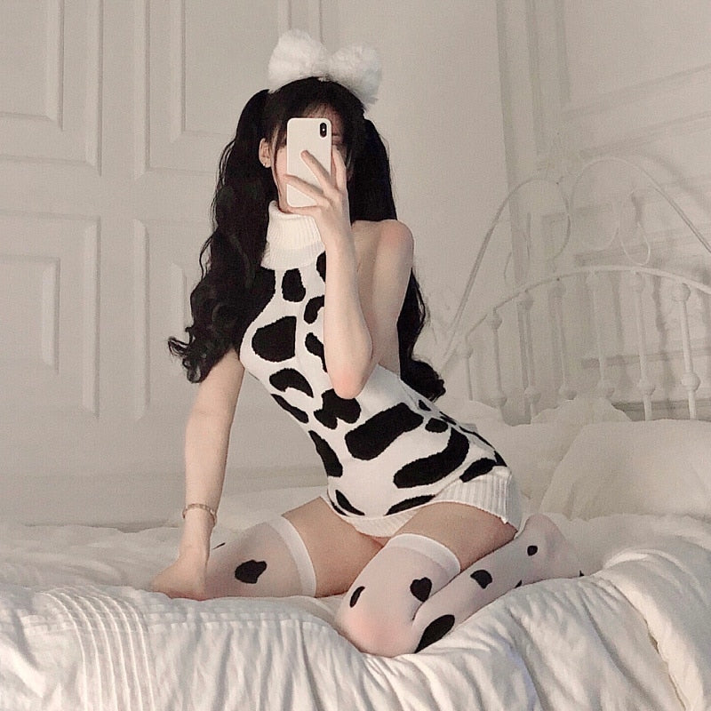 Erotica Lolita Anime Cosplay Women Dress Japanese Kawaii Turtleneck Sexy Lingerie Hip Skirt Sleeveless Sweater Sweet Costume