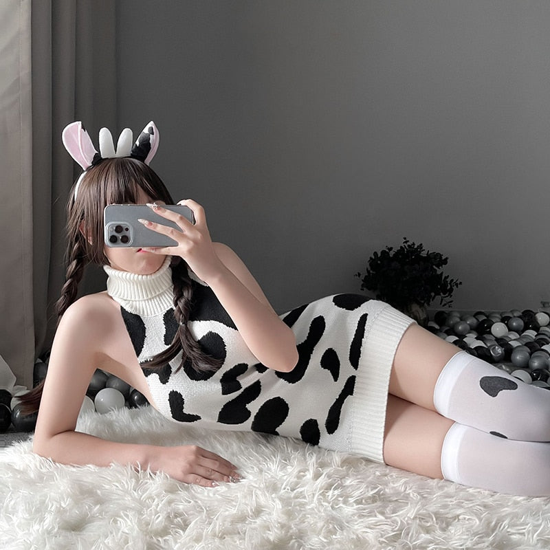 Erotica Lolita Anime Cosplay Women Dress Japanese Kawaii Turtleneck Sexy Lingerie Hip Skirt Sleeveless Sweater Sweet Costume