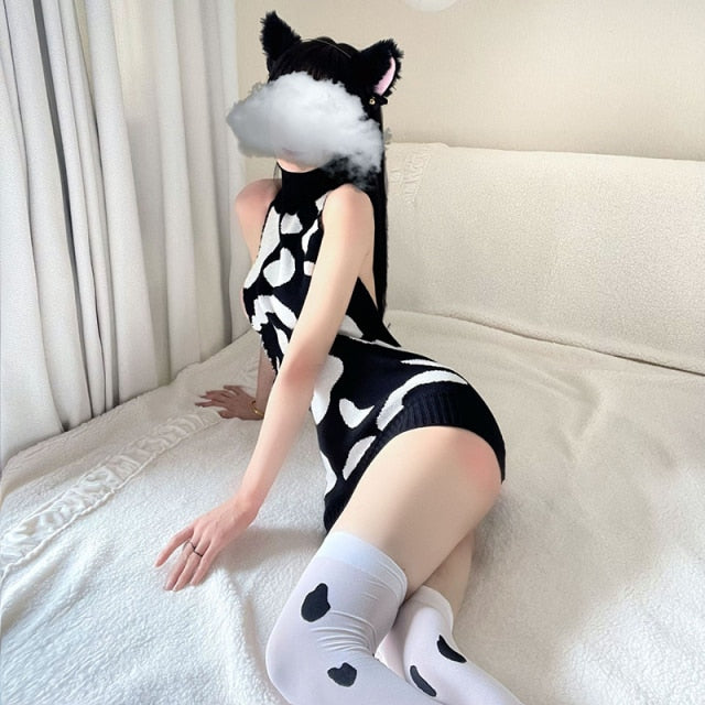 Erotica Lolita Anime Cosplay Women Dress Japanese Kawaii Turtleneck Sexy Lingerie Hip Skirt Sleeveless Sweater Sweet Costume